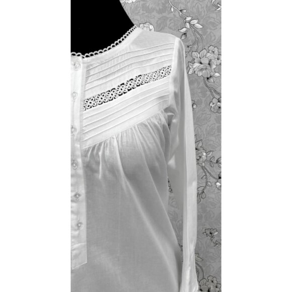 SoieRose SR-1218 Victorian White Cotton Nightgown Long Sleeve Lace Trim Vintage - Picture 4 of 8